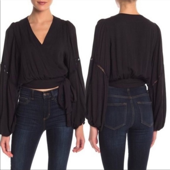 Free people wrap long sleeve crop blouse - Picture 3 of 4